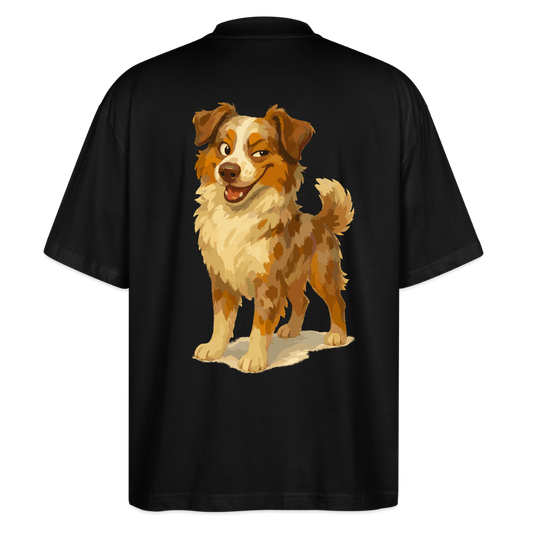 Australian Shepherd Oversized Frecher Cartoon mit verschmitztem Grinsen – Humorvolles Hunde Motiv für Tierfreunde und Geschenkideen - Schwarz