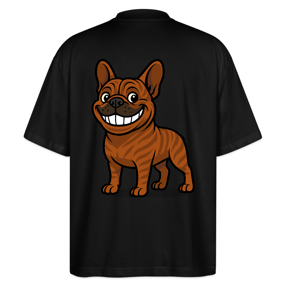 Französische Bulldogge Oversized - Cartoon mit breitem Grinsen – Lustiges Hunde Motiv für Humor-Fans, Tierfreunde und Geschenkideen - Schwarz