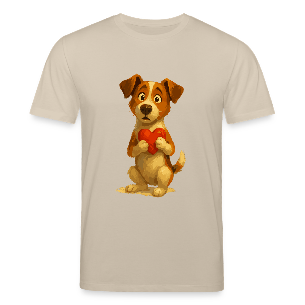 Jack Russell Terrier T-Shirt mit Herz – süßes Cartoon Motiv, liebevoller Hund, Geschenkidee für Valentinstag und Hundeliebhaber - Beige