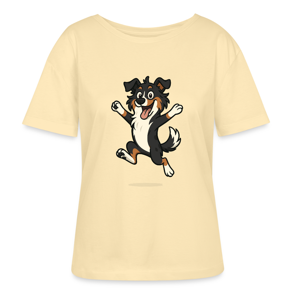 Australian Shepherd Shirt Cartoon hüpfend – Fröhliches Hunde Motiv voller Freude und Energie für Hundeliebhaber und Geschenkideen - Creme