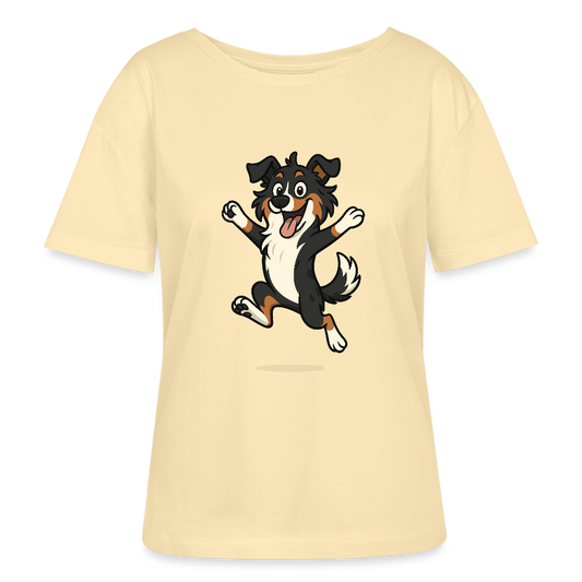 Australian Shepherd Shirt Cartoon hüpfend – Fröhliches Hunde Motiv voller Freude und Energie für Hundeliebhaber und Geschenkideen - Creme