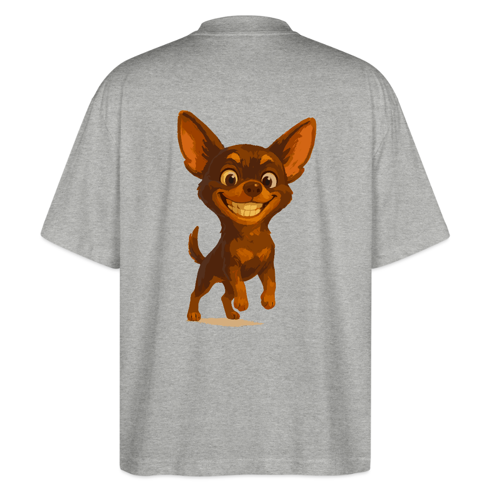 Grinsender Chihuahua Oversized Cartoon Hund – witziges Tiermotiv mit großem Lächeln, Geschenkidee für Hundefans und Tierfreunde - Grau meliert