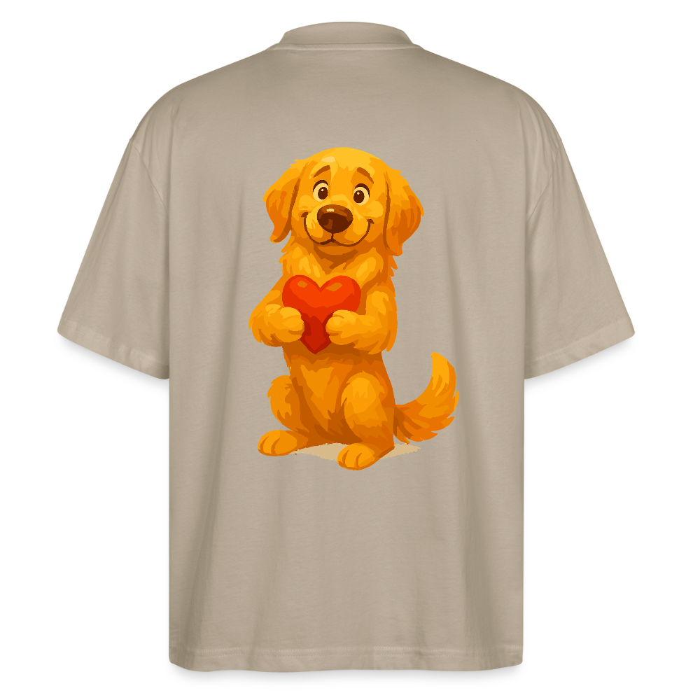 Golden Retriever Oversized mit Herz – süßer Cartoon Hund, liebevolles Motiv für Hundeliebhaber, Valentinstag oder besondere Geschenkideen - Steingrau