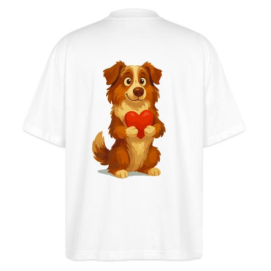 Australian Shepherd Oversized Süßer Cartoon mit Herz – Liebevolles Hunde Motiv für Valentinstag, Freundschaft und Geschenkideen - Weiß