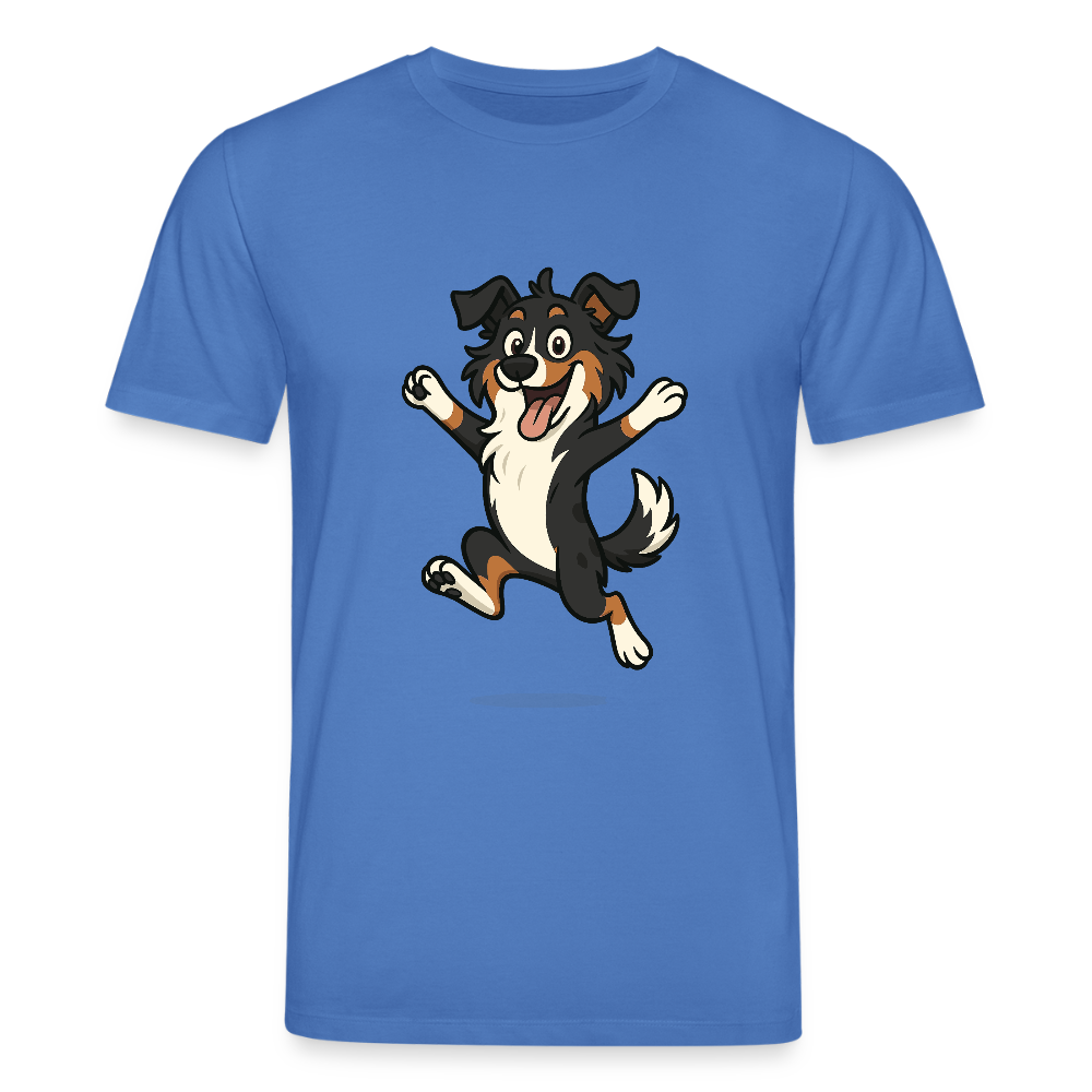 Australian Shepherd T-Shirt Cartoon hüpfend – Fröhliches Hunde Motiv voller Freude und Energie für Hundeliebhaber und Geschenkideen - Achtsames Blau