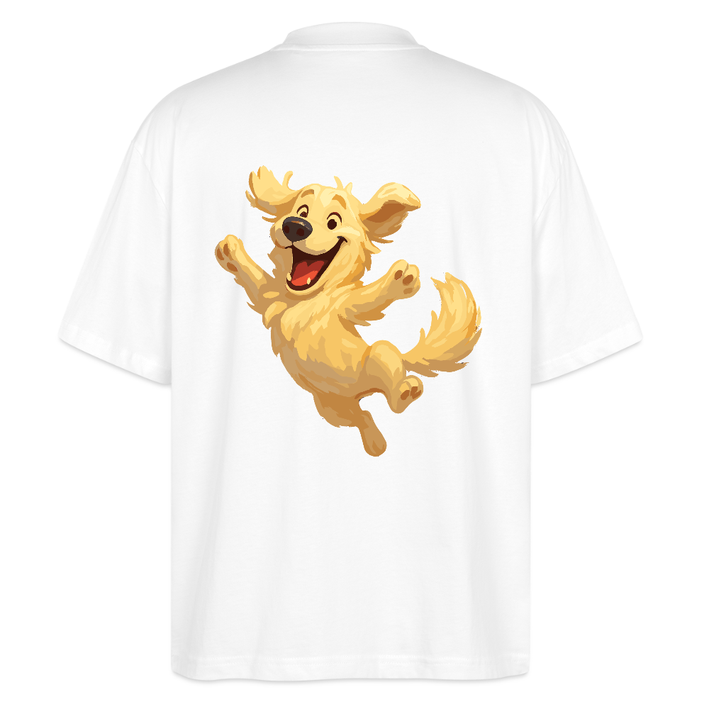 Golden Retriever Oversized Springender Cartoon – fröhliches Hundemotiv, perfektes Geschenk für Hundeliebhaber und Tierfreunde - Weiß