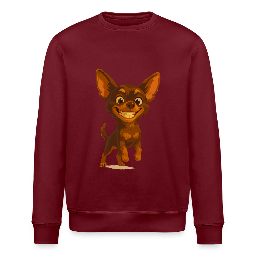 Grinsender Chihuahua Sweatshirt Cartoon Hund – witziges Tiermotiv mit großem Lächeln, Geschenkidee für Hundefans und Tierfreunde - Burgunderrot