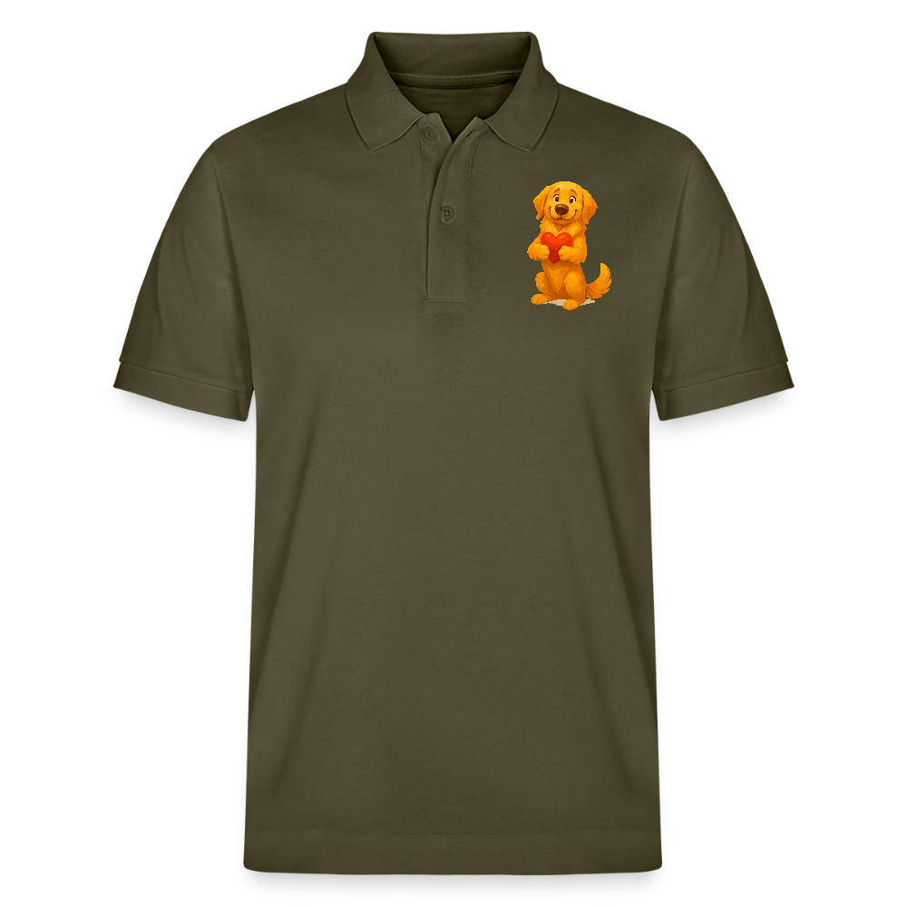 Golden Retriever Poloshirt mit Herz – süßer Cartoon Hund, liebevolles Motiv für Hundeliebhaber, Valentinstag oder besondere Geschenkideen - Khaki