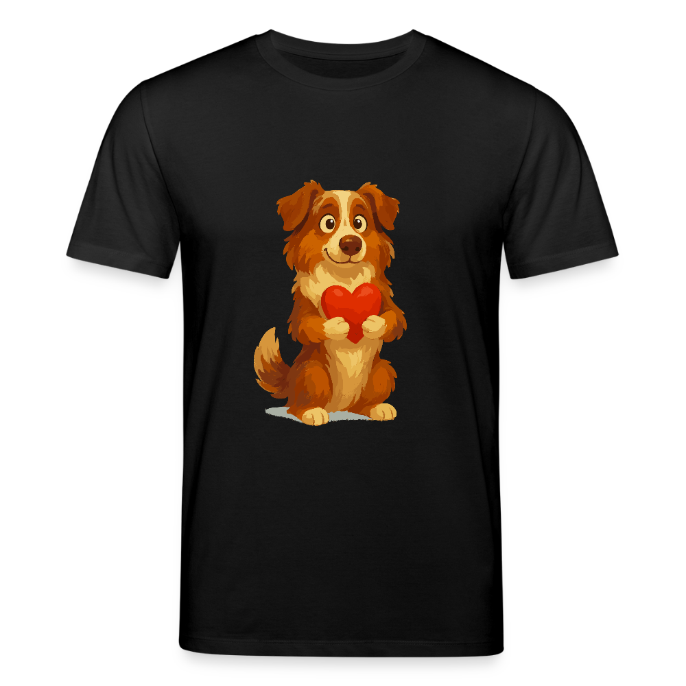 Australian Shepherd T-Shirt Süßer Cartoon mit Herz – Liebevolles Hunde Motiv für Valentinstag, Freundschaft und Geschenkideen - Schwarz