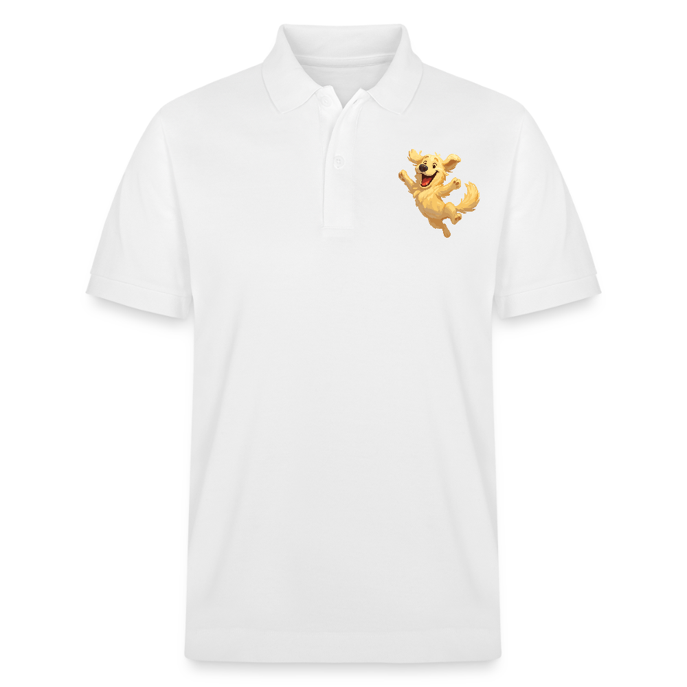 Golden Retriever Poloshirt Springender Cartoon – fröhliches Hundemotiv, perfektes Geschenk für Hundeliebhaber und Tierfreunde - Weiß