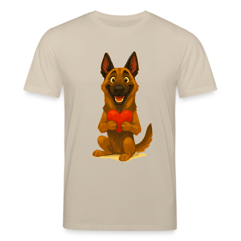 Malinois T-Shirt mit Herz Cartoon – liebevoller Belgischer Schäferhund als Hunde Motiv für Hundeliebhaber und Geschenkideen - Beige