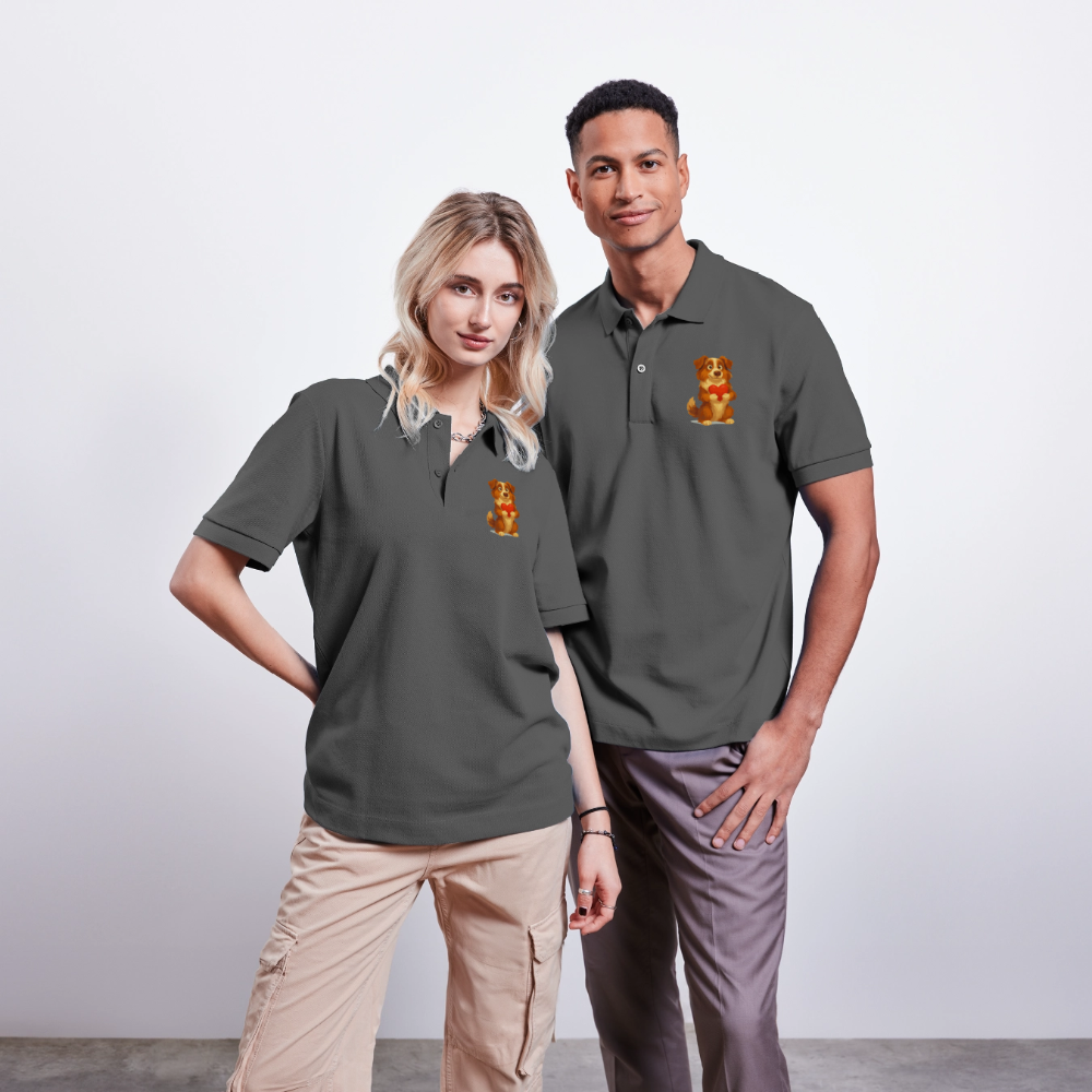 Australian Shepherd Poloshirt Süßer Cartoon mit Herz – Liebevolles Hunde Motiv für Valentinstag, Freundschaft und Geschenkideen - Anthrazit