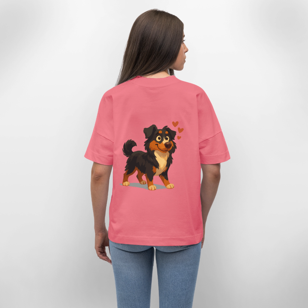 Australian Shepherd Oversized Verliebter Cartoon mit roten Herzen – Liebevolles Hunde Motiv für Valentinstag, Freundschaft und Geschenkideen - Pink 