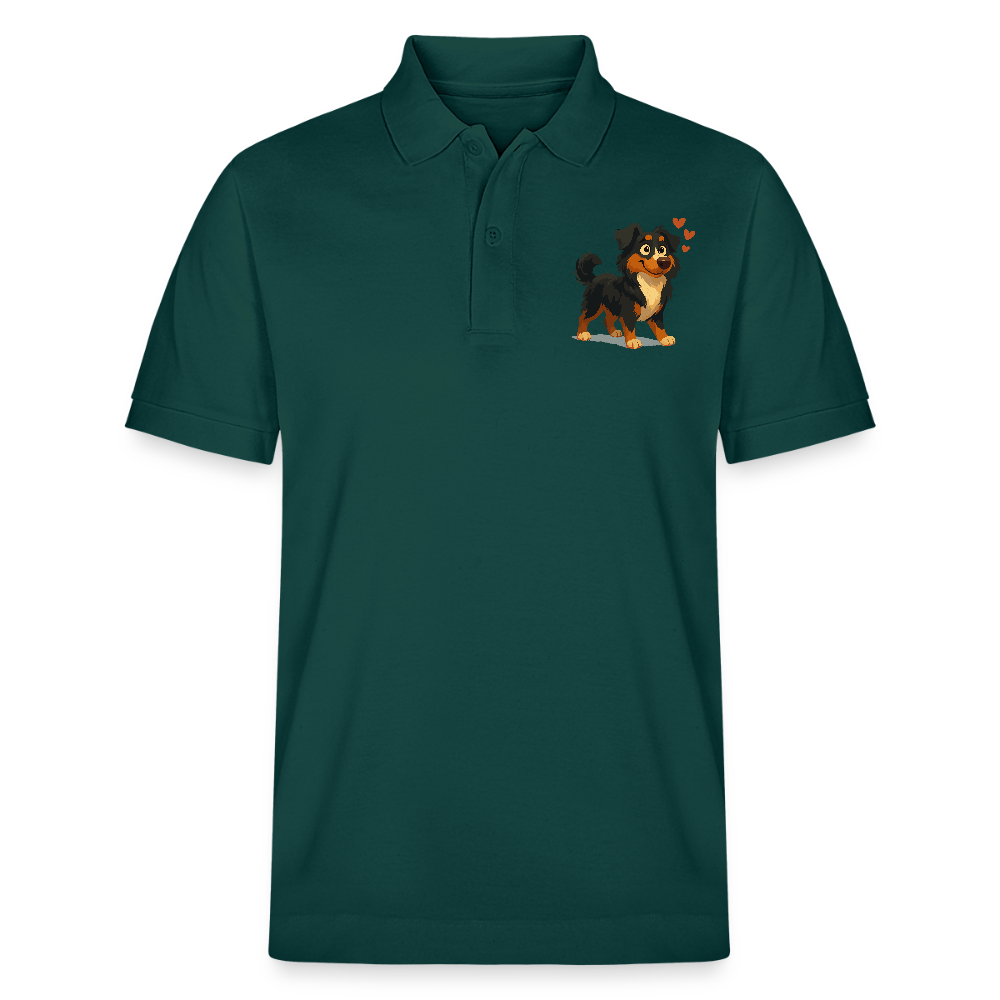 Australian Shepherd Poloshirt Verliebter Cartoon mit roten Herzen – Liebevolles Hunde Motiv für Valentinstag, Freundschaft und Geschenkideen - Glasiertes Grün