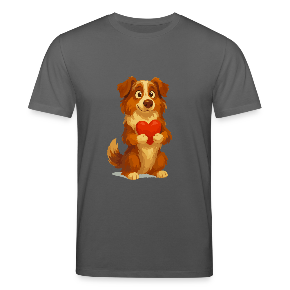 Australian Shepherd T-Shirt Süßer Cartoon mit Herz – Liebevolles Hunde Motiv für Valentinstag, Freundschaft und Geschenkideen - Anthrazit