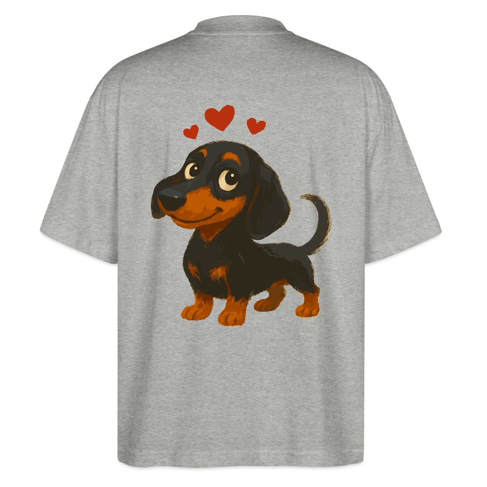 Dackel Oversized – Verliebter Cartoon Dachshund | Süßer Hund Pullover Geschenk mit Herzen für Valentinstag & Hundefans - Grau meliert