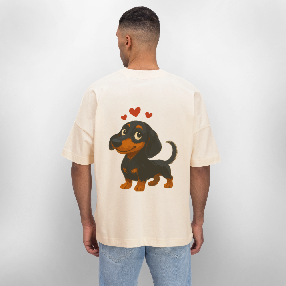 Dackel Oversized – Verliebter Cartoon Dachshund | Süßer Hund Pullover Geschenk mit Herzen für Valentinstag & Hundefans - Weißgrau