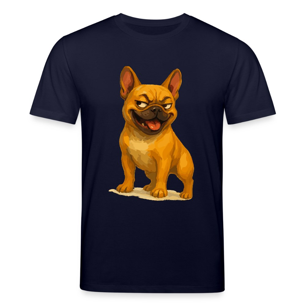 Französische Bulldogge T-Shirt - Frecher Cartoon mit verschmitztem Grinsen – Humorvolles Hunde Motiv für Tierfreunde und Geschenkideen - Navy
